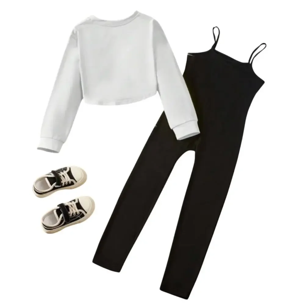 Girl Graphic Cami Jumpsuit & Crop Pullover in Black/White, Size 7Y​